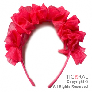 VINCHA CON 7 FLORCITAS TELA FUCSIA FLUO 